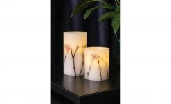 LED-Echtwachs-Kerzen 2er-Set, weiß mit Blumen