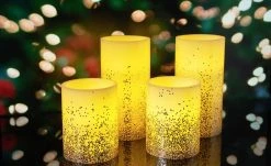 LED-Echtwachs-Kerzen 4er-Set, Elfenbein/goldfarben