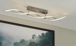 Paul Neuhaus LED-Deckenleuchte, 2-flammig, geschwungen, Nickel-matt