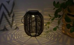 Solar-Tischleuchte, Laterne Rattan schwarz