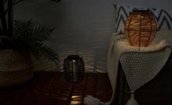 Solar-Tischleuchte, Laterne´ Rattan coffee