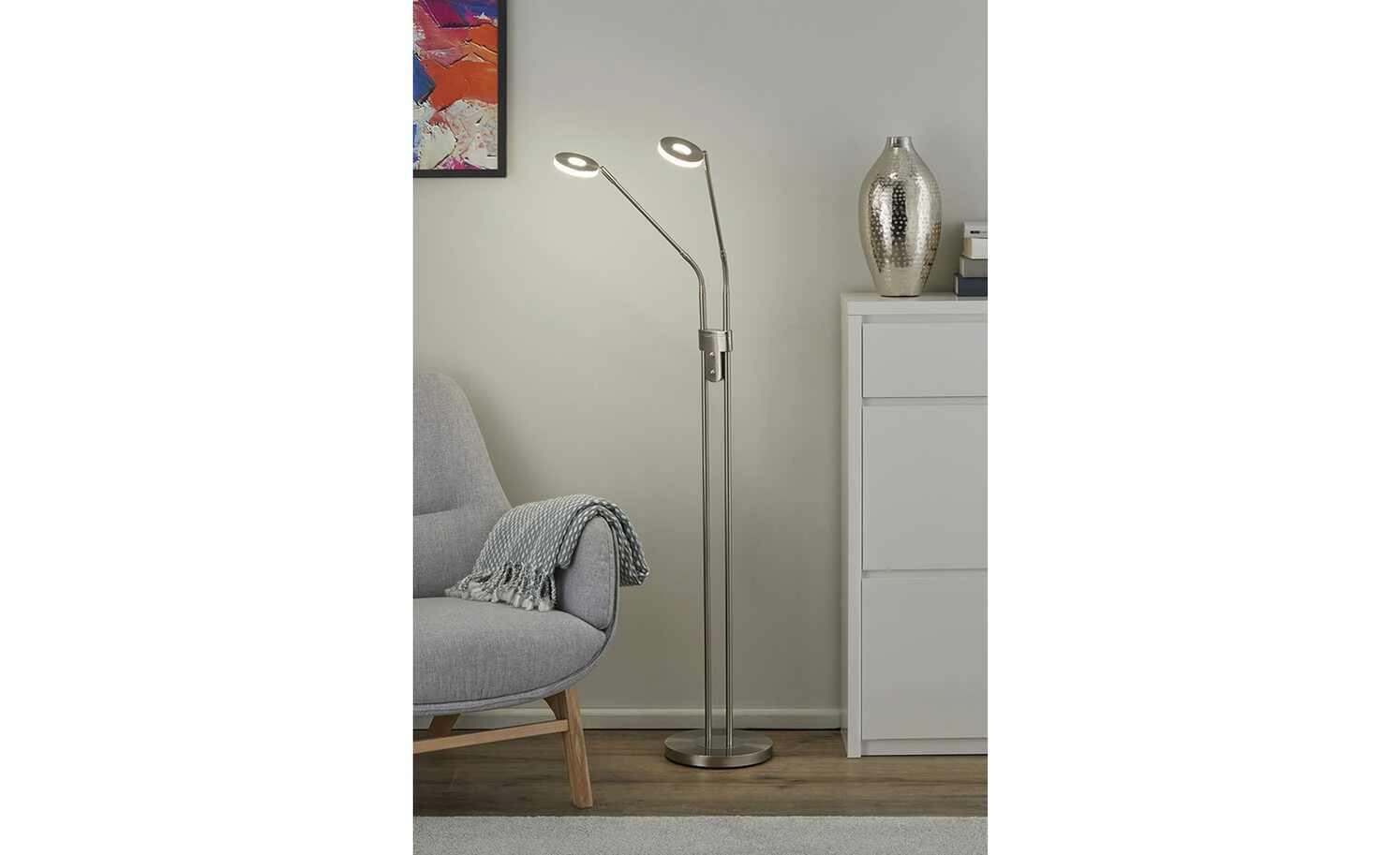 Fischer-Honsel LED-Leseleuchte,2-flammig, Nickel-matt mit Dimmer