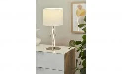 Trio Tischleuchte, NIckel matt mit Stoffschirm