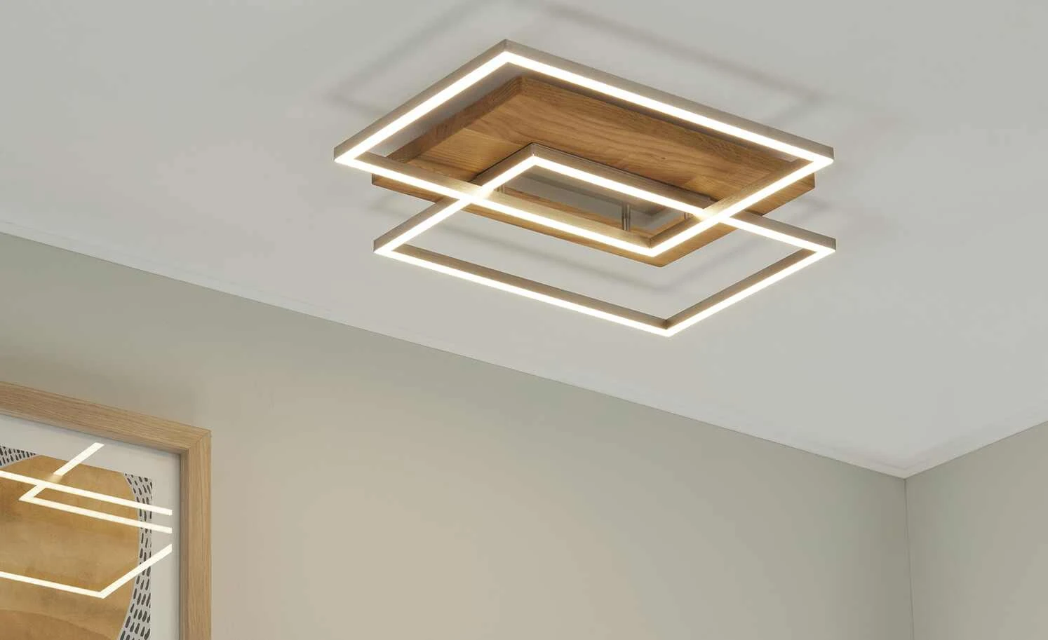 LED-Deckenleuchte, 2-flammig, Eiche natur