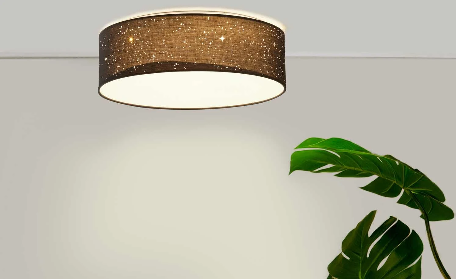 KHG LED-Deckenleuchte, Stoffschirm grau mit Glitzereffekt – Bild 3