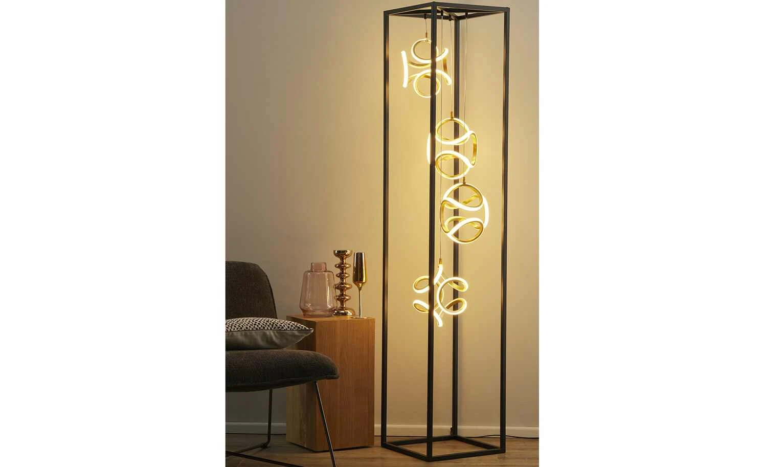 Fischer-Honsel LED-Stehleuchte, schwarz/Blattgold – Bild 2