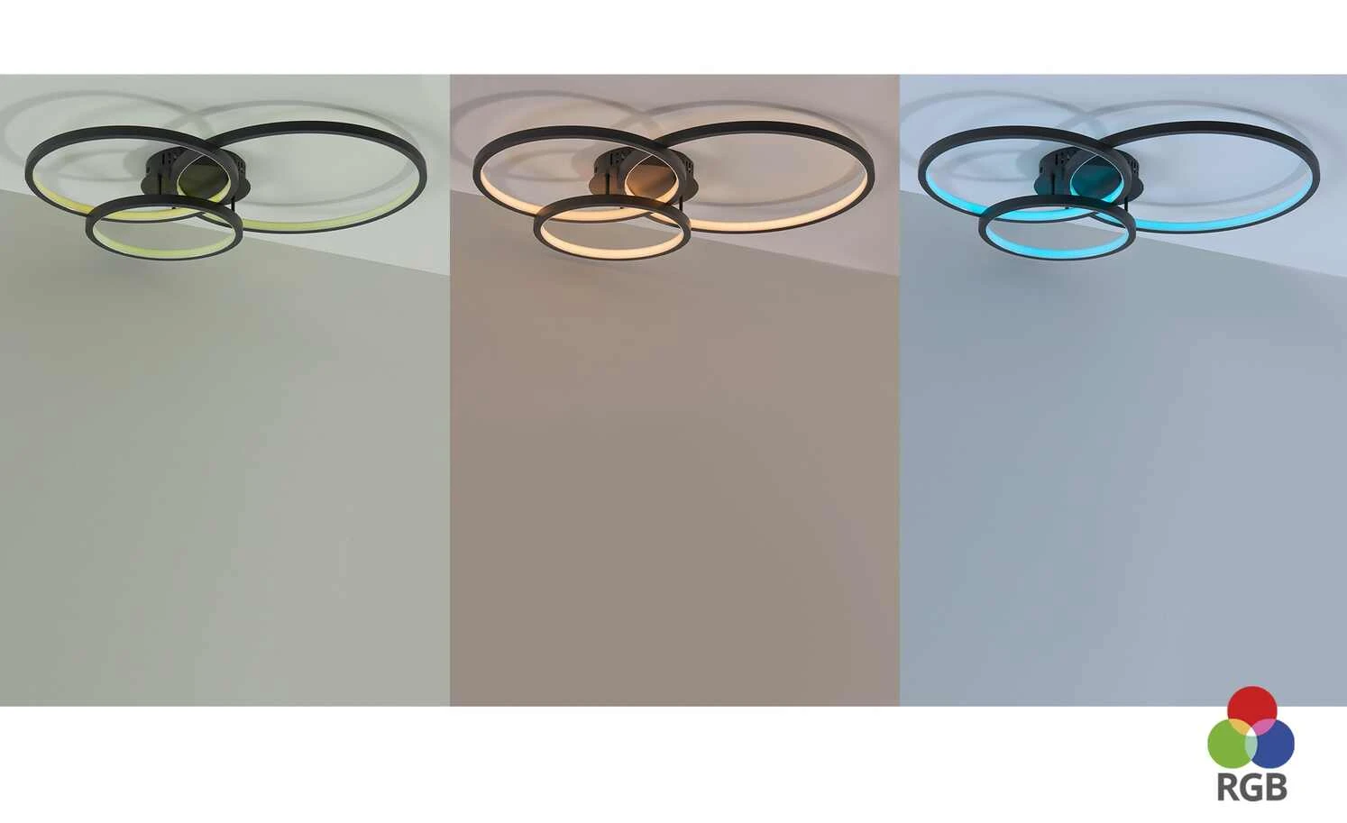 Trio Deckenleuchte, anthrazit, Kreise, WiZ-Connected | Schwarz