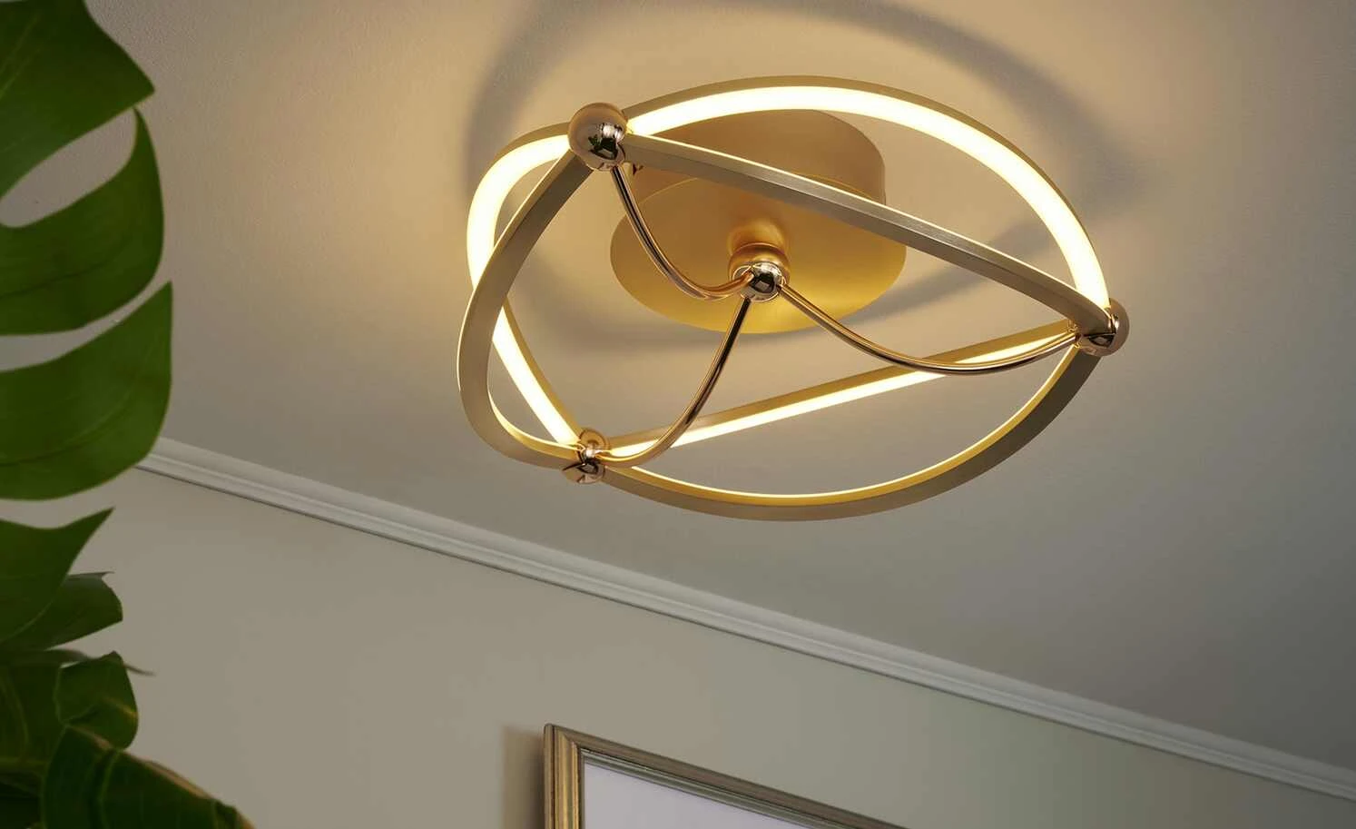 Trio LED-Deckenleuchte, messing-matt, geschwungen | messingfarben