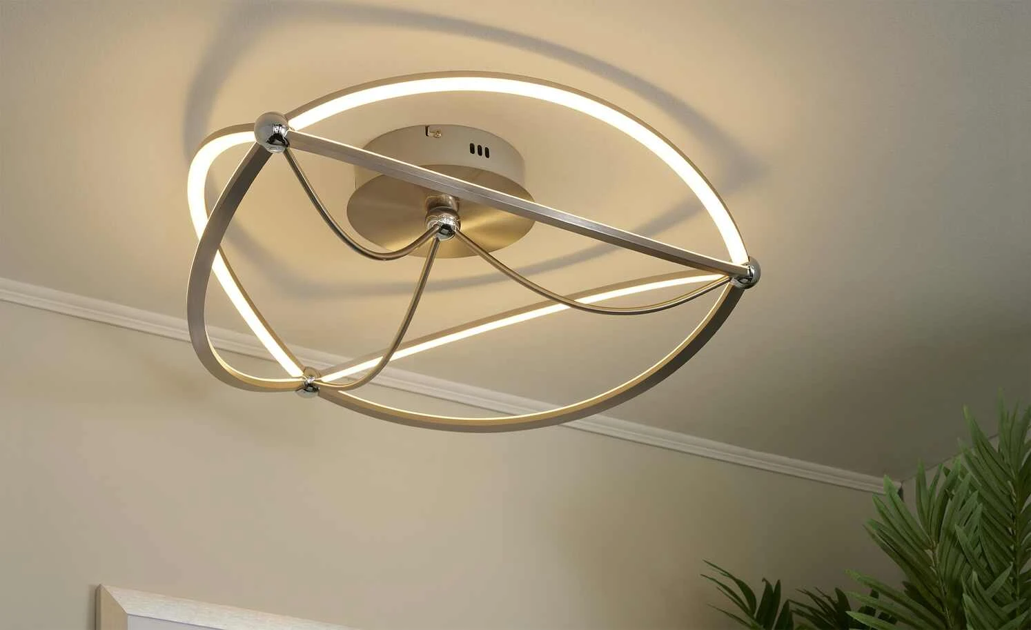 Trio LED-Deckenleuchte, Nickel-matt, geschwungen | silberfarben