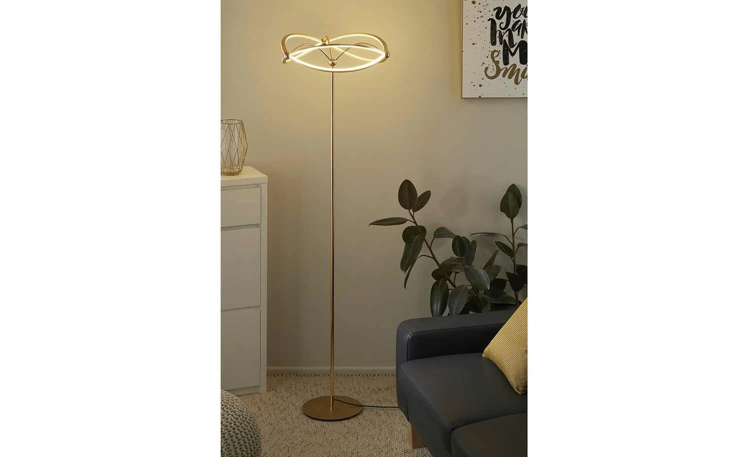 Trio LED-Stehleuchte, messing-matt, geschwungen | messingfarben