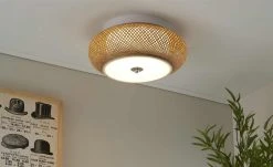 HOME STORY LED-Deckenleuchte, Rattan / weiß