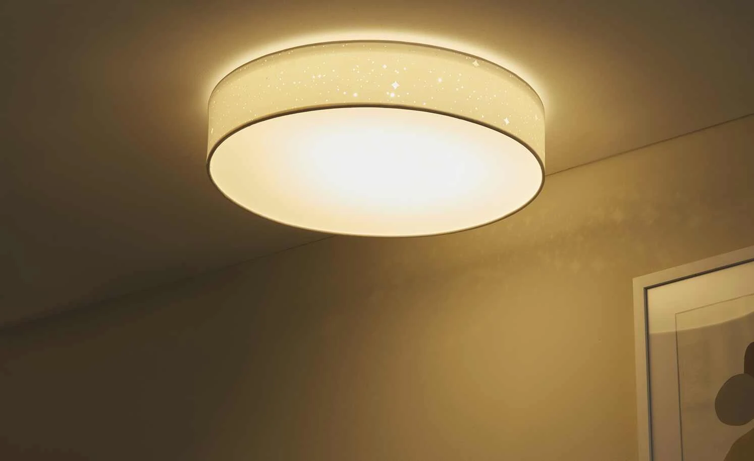 KHG Smart-Home Deckenleuchte, Stoffschirm weiß mit Stanzung – Bild 2