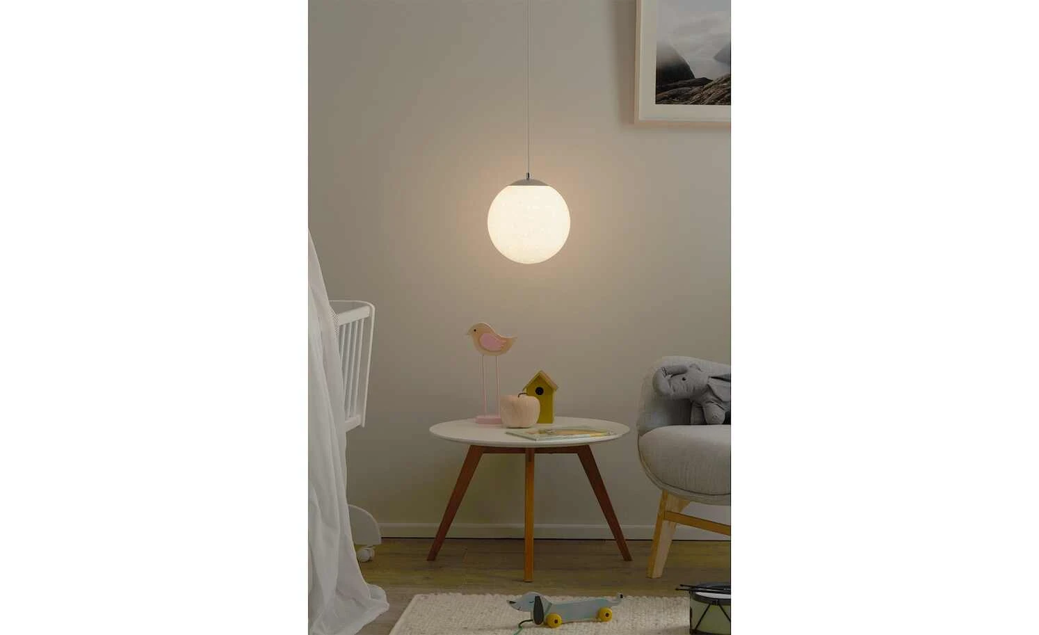 Wofi LED-Pendelleuchte, 1-flammig, Glas weiß mit Sterneneffekt