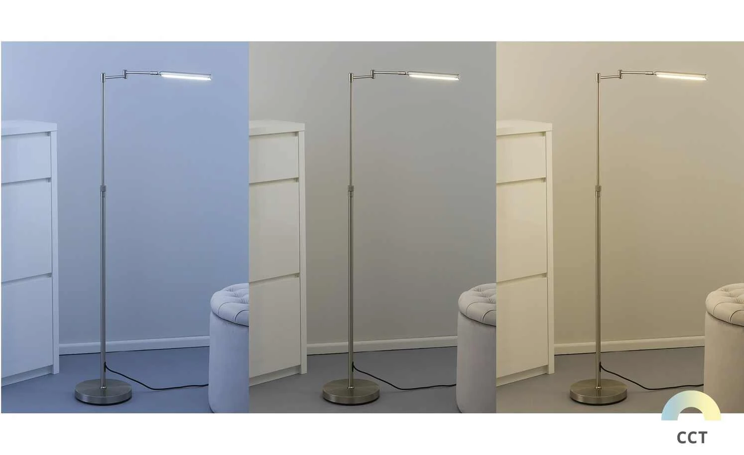 Fischer-Honsel LED-Stehleuchte Nickel matt höhenverstellbar – Bild 2