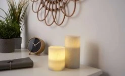 LED-Echtwachs-Kerzen 2er-Set, grau mit Federoptik