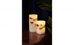 LED-Echtwachs-Kerzen 2er-Set, weiß mit Blumen